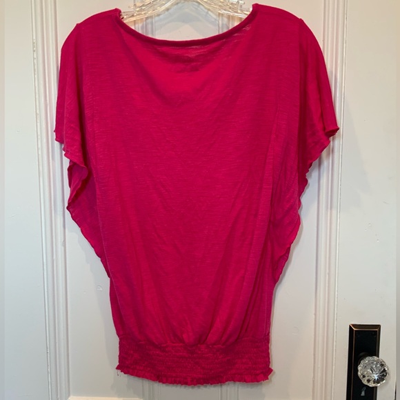 Mudd Hot Pink Shirt with Flutter Sleeves and Gathered Waist - Size M - Picture 2 of 4